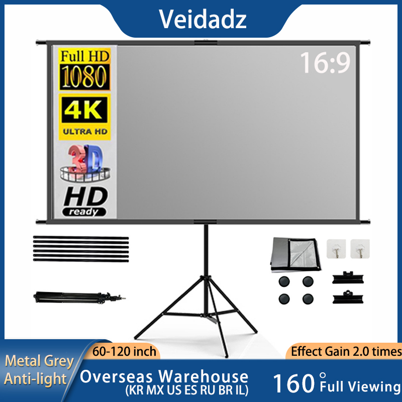 Projector Screen 100 Inch - VEIDADZ layar proyeksi, dengan dudukan abu-abu