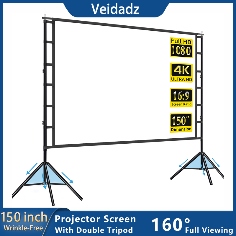 Projector Screen 100 Inch - VEIDADZ layar proyektor dengan dudukan putih,
