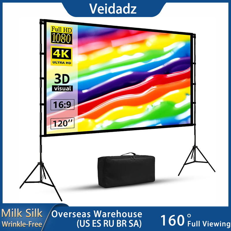 Projector Screen 100 Inch - VEIDADZ layar proyektor dengan dudukan, Tripod