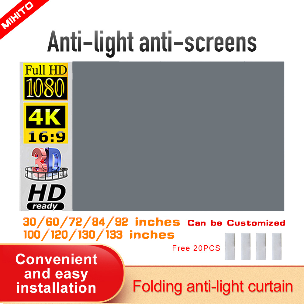 Projector Screen 100 Inch - MIXITO layar proyektor sederhana, 16:9 Anti