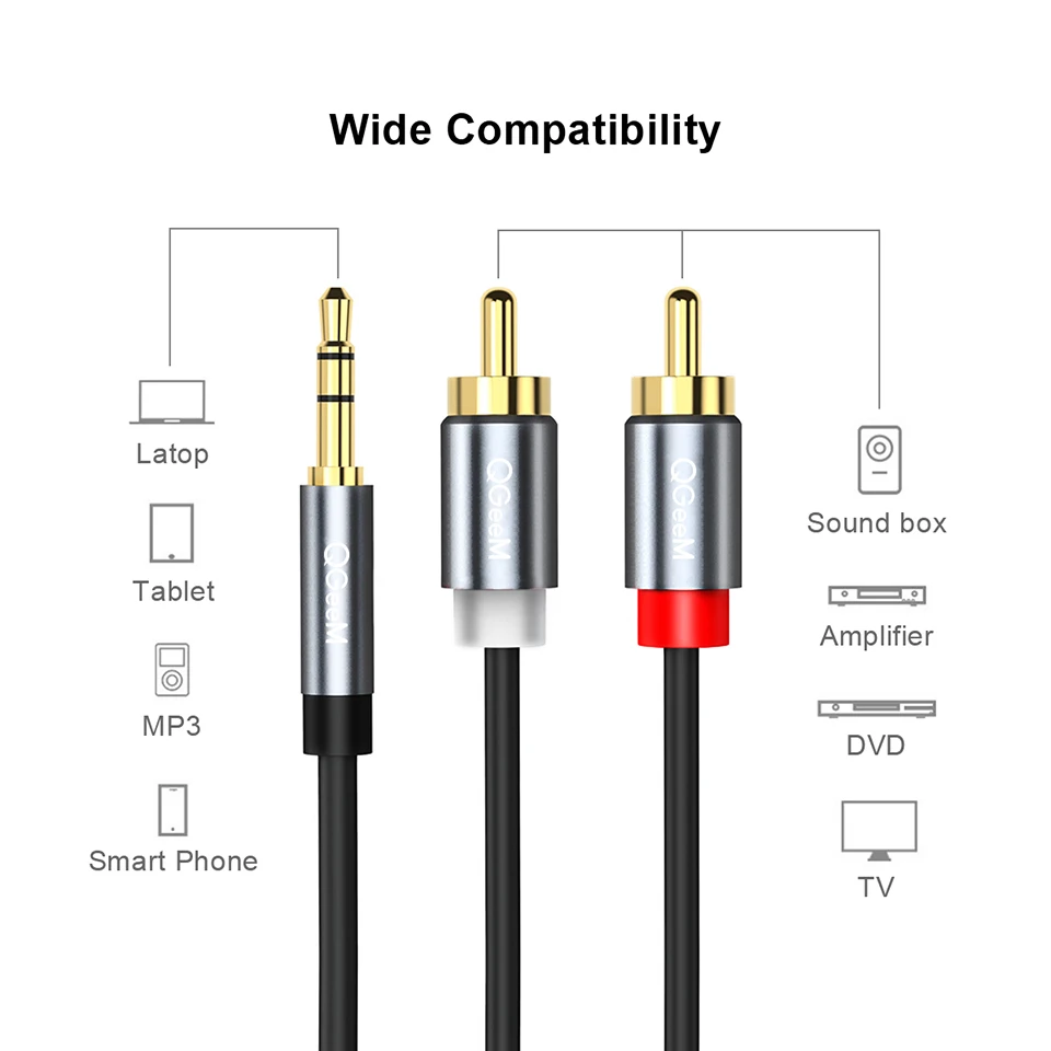 Kabel RCA QGeeM 2RCA ke 3.5mm, - Home Cinema Dvd ulasan dan harga