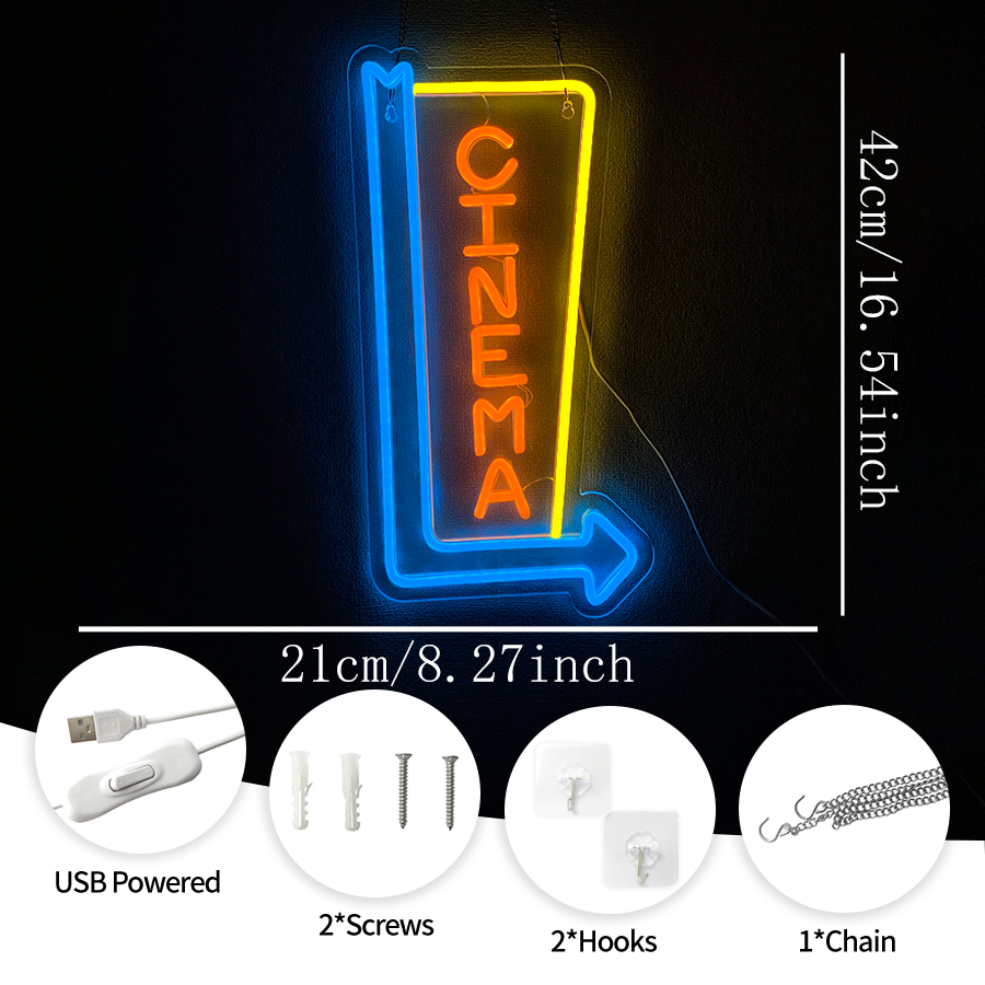 Cinema Arrow LED Neon Sign USB - Home.Cinema Orange ulasan dan harga